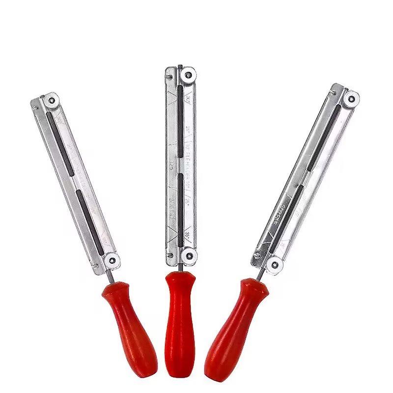 Chainsaw Sharpener File Kit,Saw Chain File & Guide,Wooden Handle(3pcs, silver)