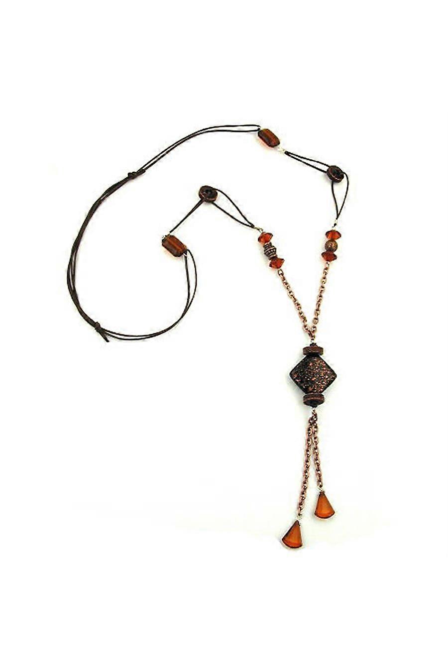 Necklace Square Bead Black/copper/brown Coloured - Gl00126