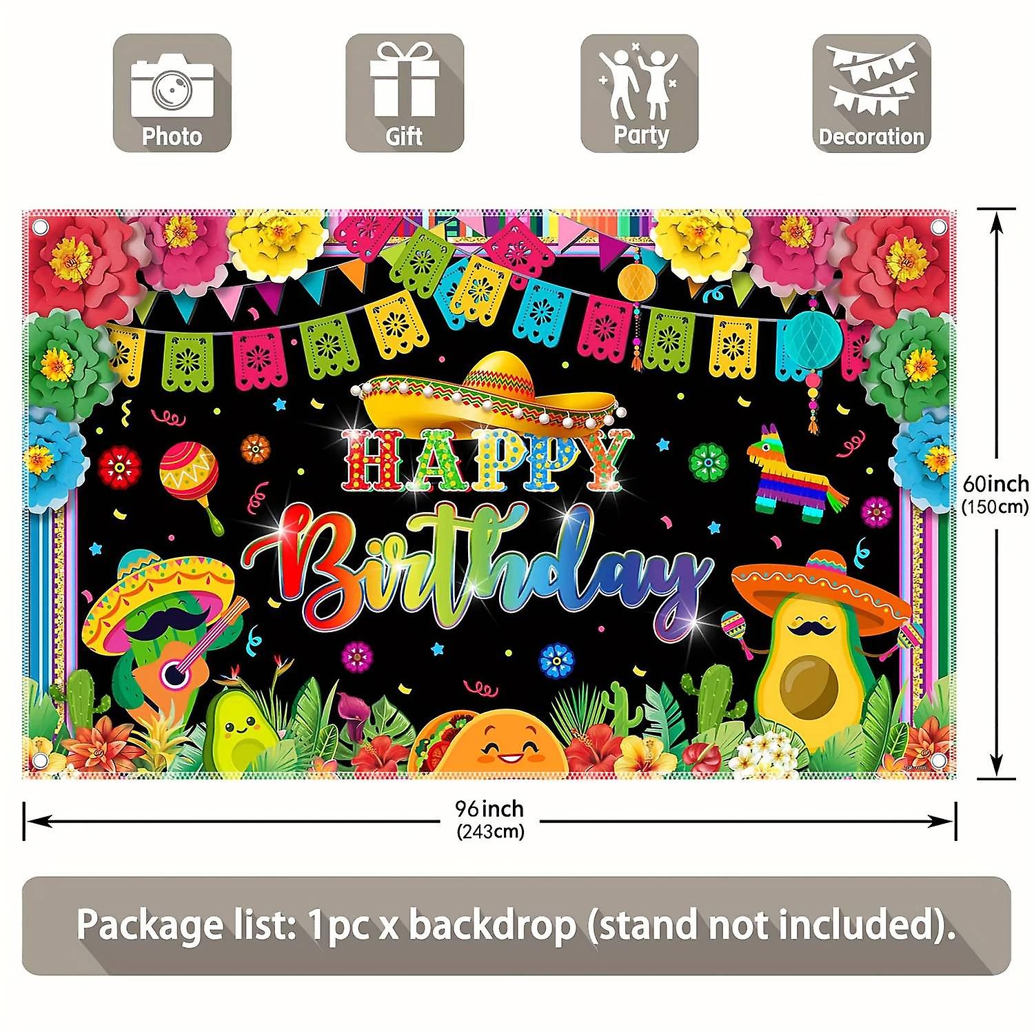 1pc 72x43インチ/96x60インチフィエスタ誕生日ポリエステル写真背景メキシコのシンコデマヨパーティーP