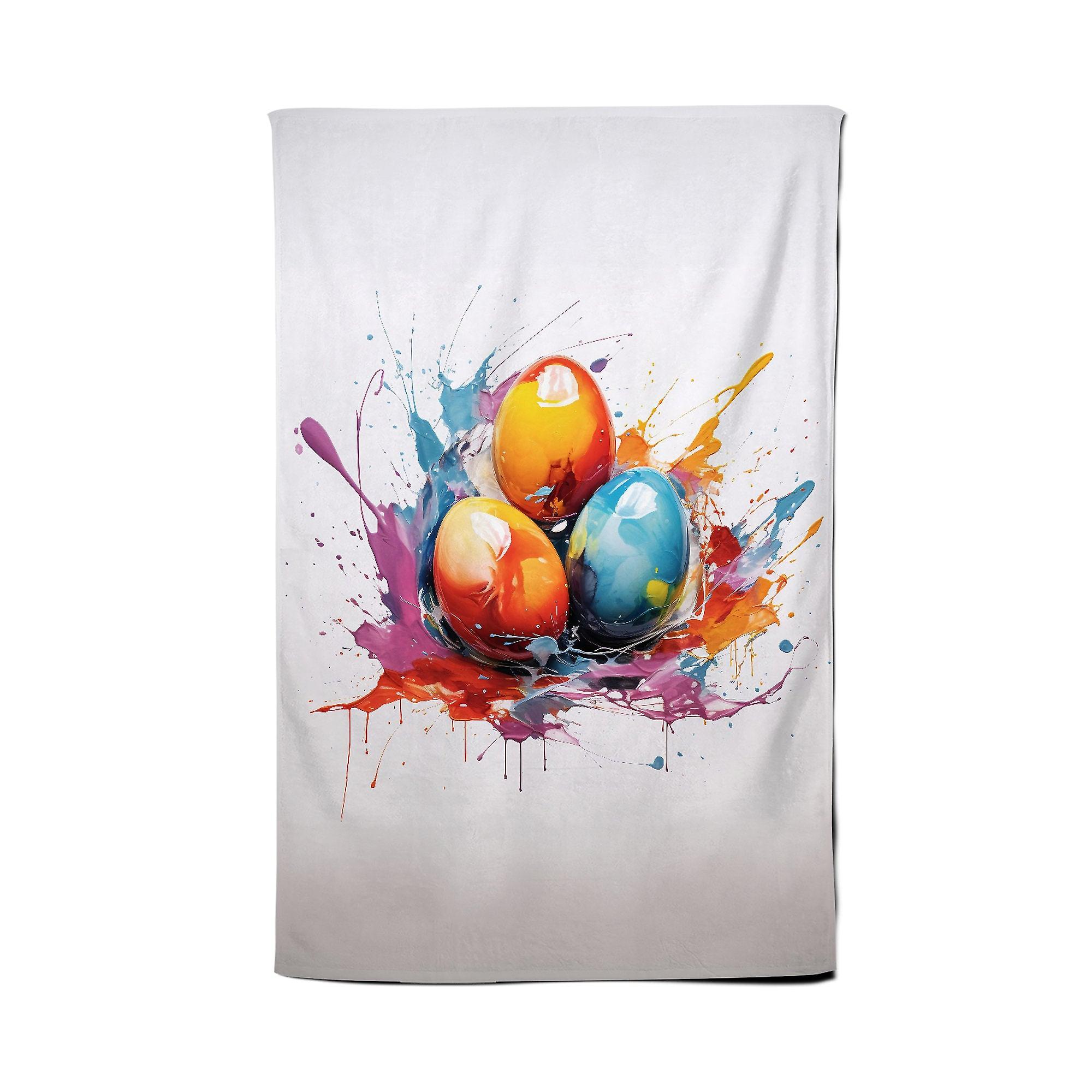 Watercolour Splashart Easter Eggs Tea Towel