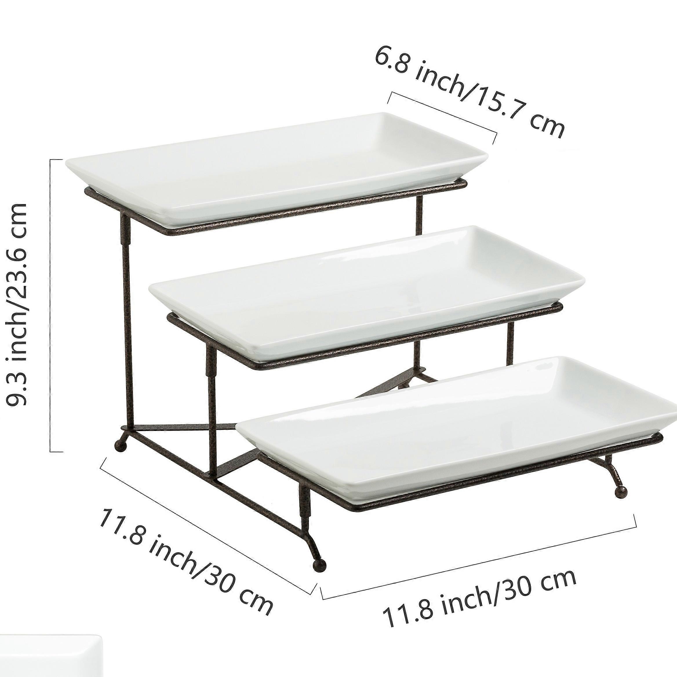3-lags serveringsstativ, sammenklappeligt robust stativ med 3 porcelænsserveringsfade, lagdelte serveringsbakker til frugtdessertpræsentation Thanksgiving ch