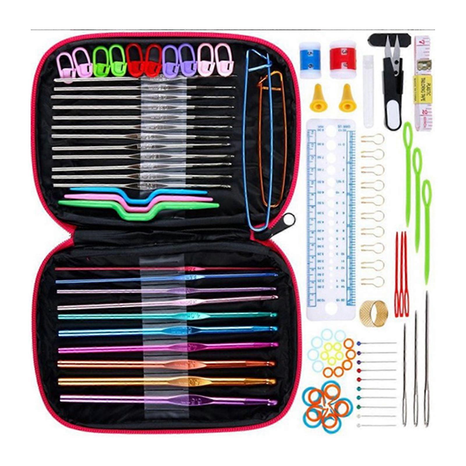 Crochet Hooks Set Colorful Ergonomic Handle Portable Metal Knitting Needles With Storage Bag For Craft Toy Making