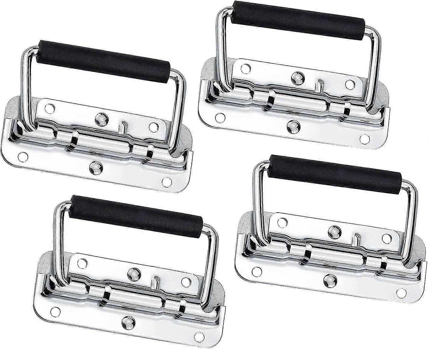4 Pieces Folding Case Handles, Folding Spring Handle, Spring Folding Handle with Handle, Stainless Steel, 110 X 41mm, Silver, Suitable for Tool Boxes,