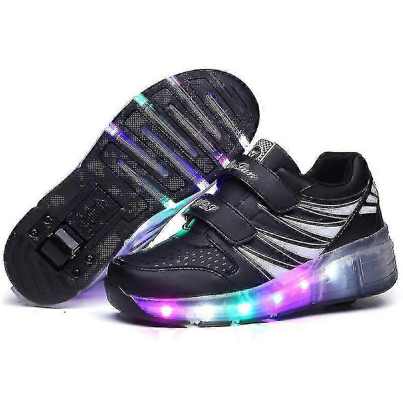 Led Light Up Roller Shoes Double Wheel Usb Rechargeable Skating Shoes Black/pink