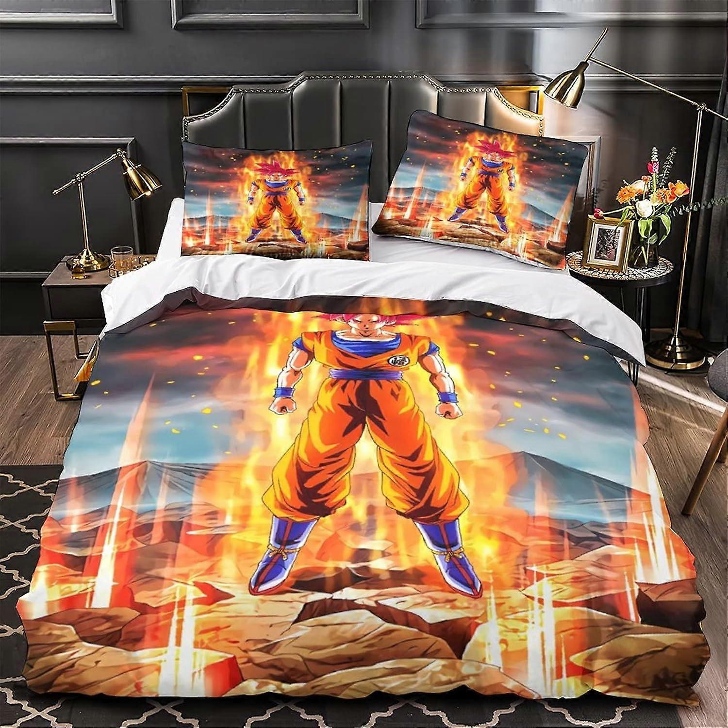 مجموعة مفروشات D Goku مع أكياس وسائد مجموعة مفروشات Kingcraft بدم حار مع سحاب إغلاق غطاء لحاف ناعم لغرف المراهقين