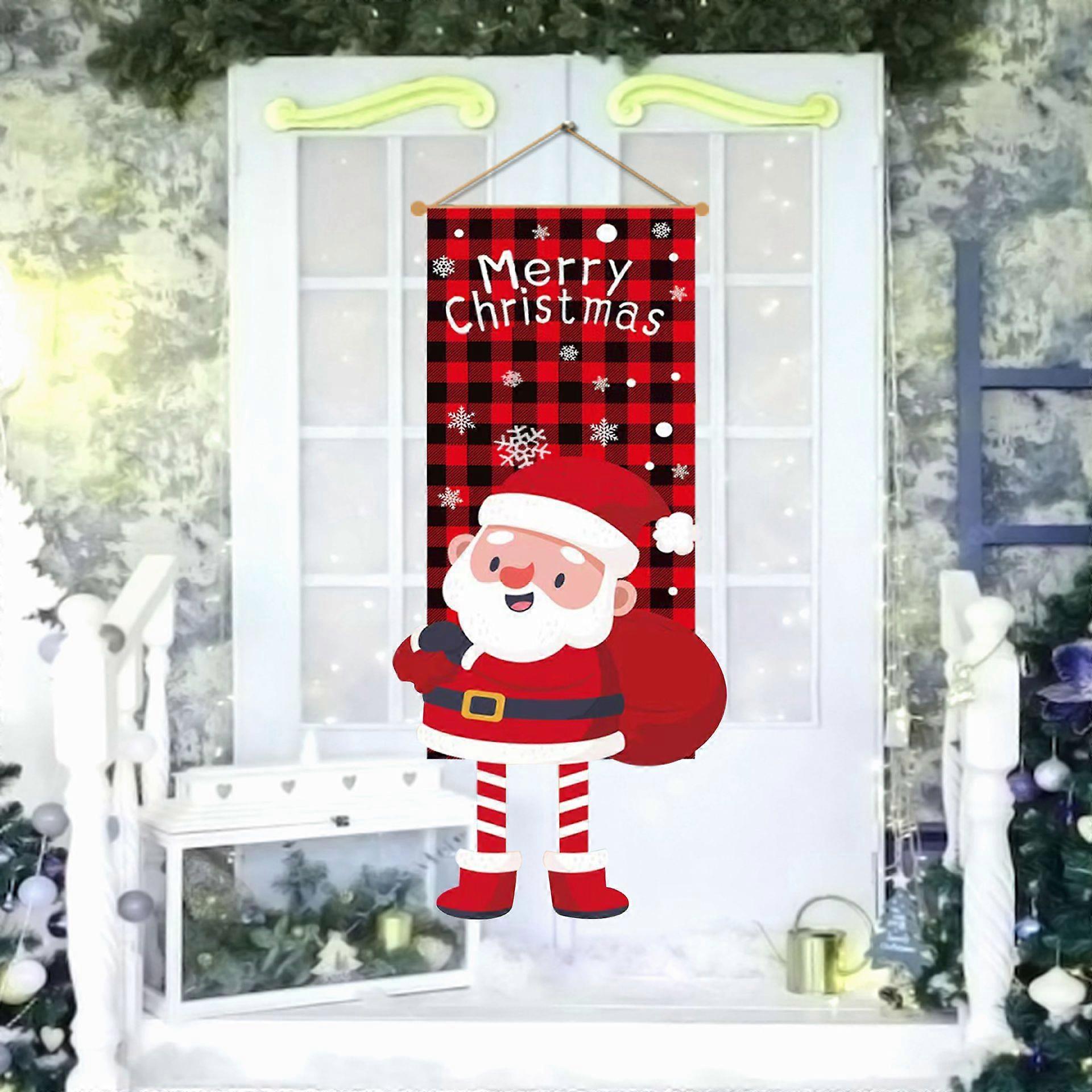 Christmas Decorations Flags- Fabric Hanging Flags, Decor Banner Flags for Door Window Outdoor or Indoor, Snowman Christmas elk Santa Claus