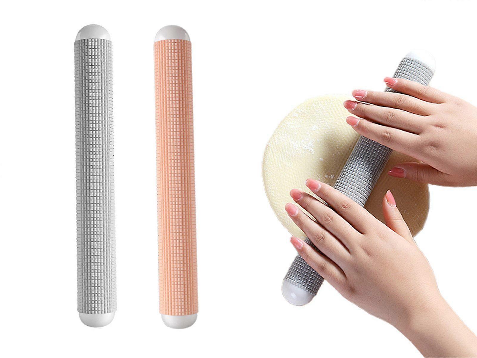 2Pcs 27cm Embossed Exhaust Rolling Pin Dough Roller Baking Accessory Grey Pink