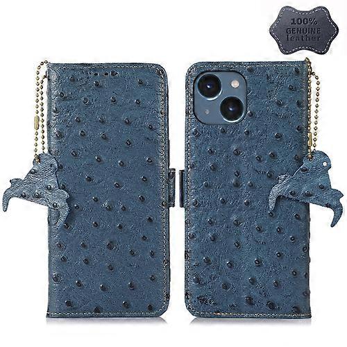 For iPhone 15 Ostrich Pattern Genuine Leather RFID Mobile Phone Case
