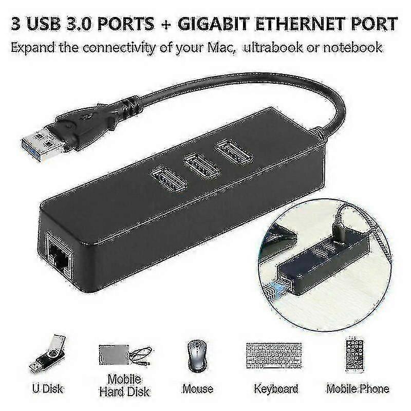 3 Port USB Hub 3.0 Gigabit Ethernet Lan Rj45 Netzwerk Adapter Hubs Zu 1000mbps Pc