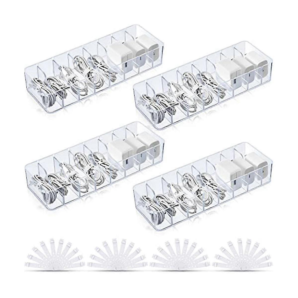 4 Pcs Clear Charger Cord Organizer Box, Cord Storage Organizer Box, Electronics Box With 40 Wire Ti