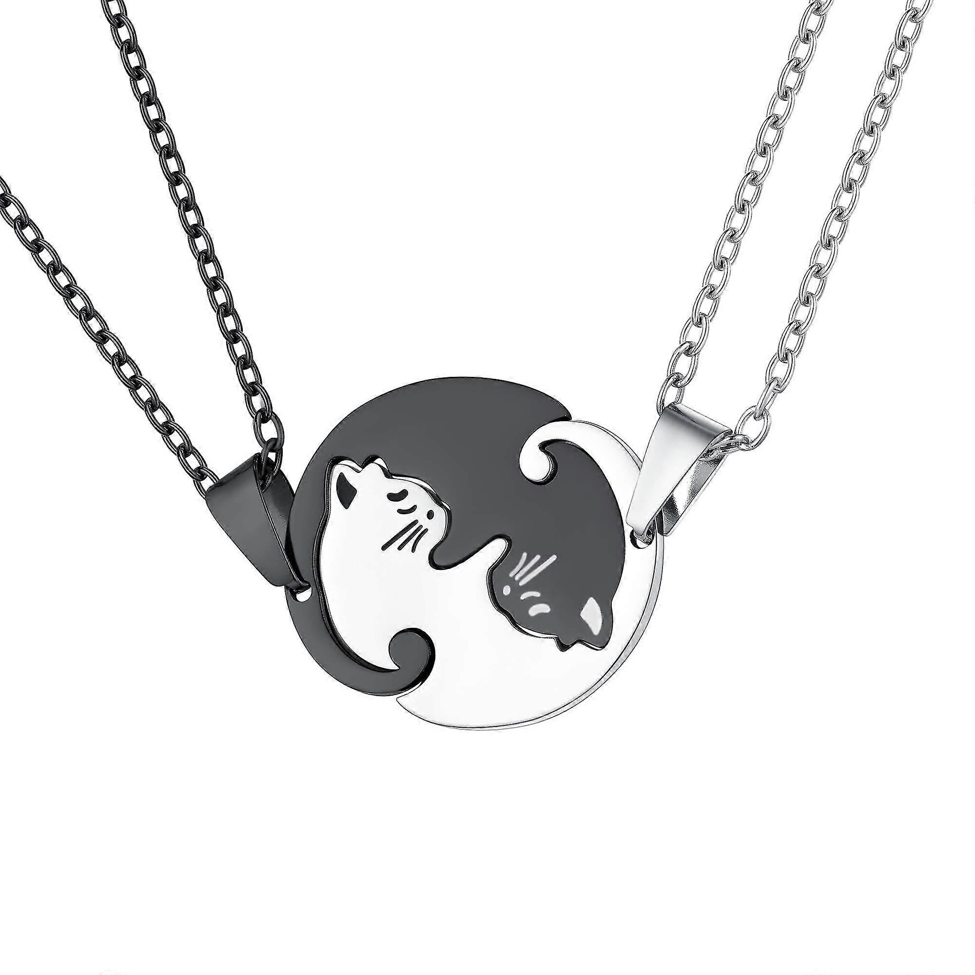 Stainless Steel Puzzle For 2 Pieces Jigsaw Pendant Necklace, Cat/tree Of Life/heart-shaped