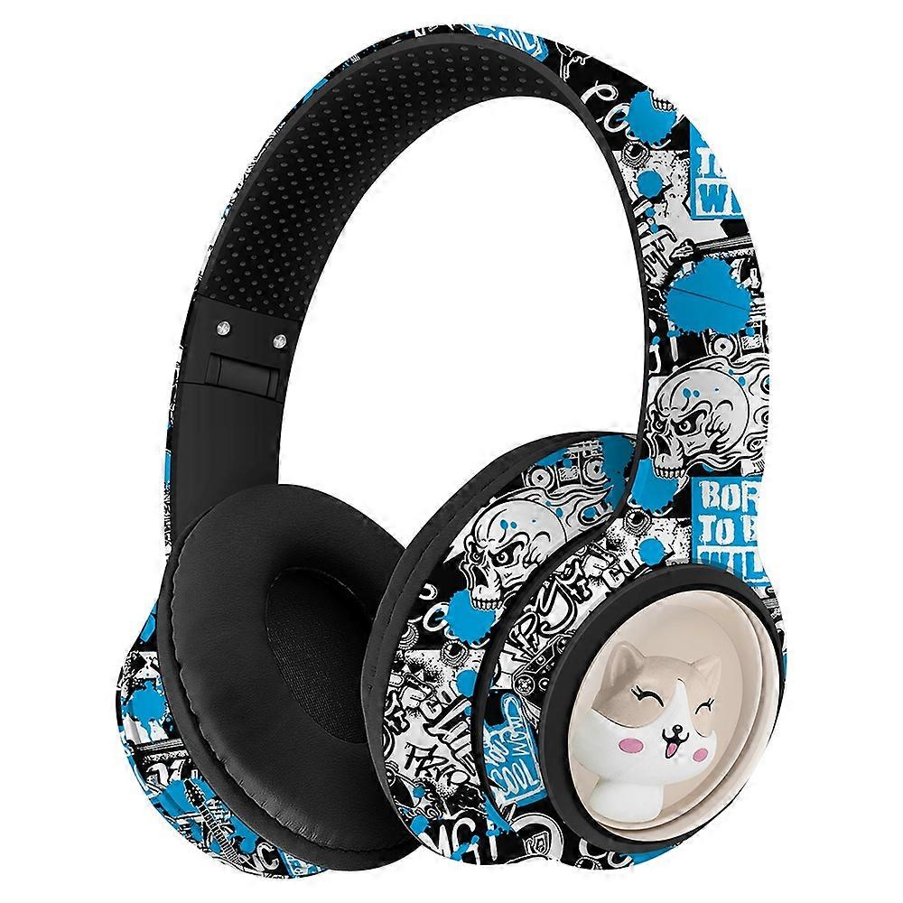 AKZ 36 Creative Graffiti Bluetooth Headphone FM Radio Foldable Stereo Wireless Headset - Blue