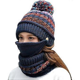 3 Piece Set Women Skull Beanie Snow Ski Hat Neck Circle Scarf Face Mask Balaclavas Winter Knit Fleece Cap Cold Weather