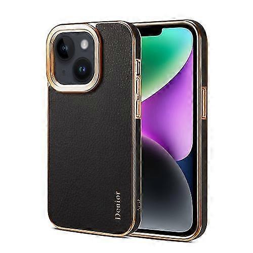 Compatible with Iphone 15 Denior Cowhide Leather Plating Mobile Phone Case