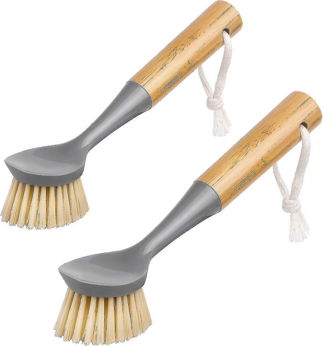 Dish Brush With Bamboo Handle Built-in Scrape