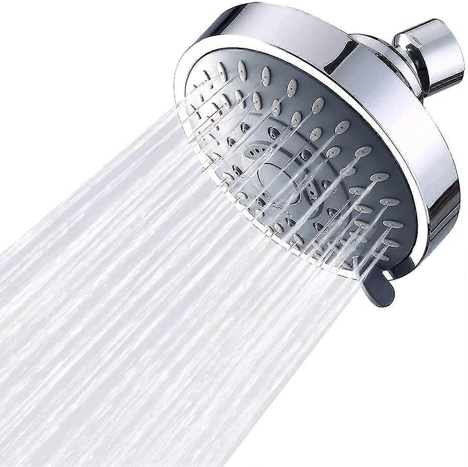 High Pressure Fixed Shower Head,5 Modes Fixed Shower Head,Round Shower Head(Silver,4in)