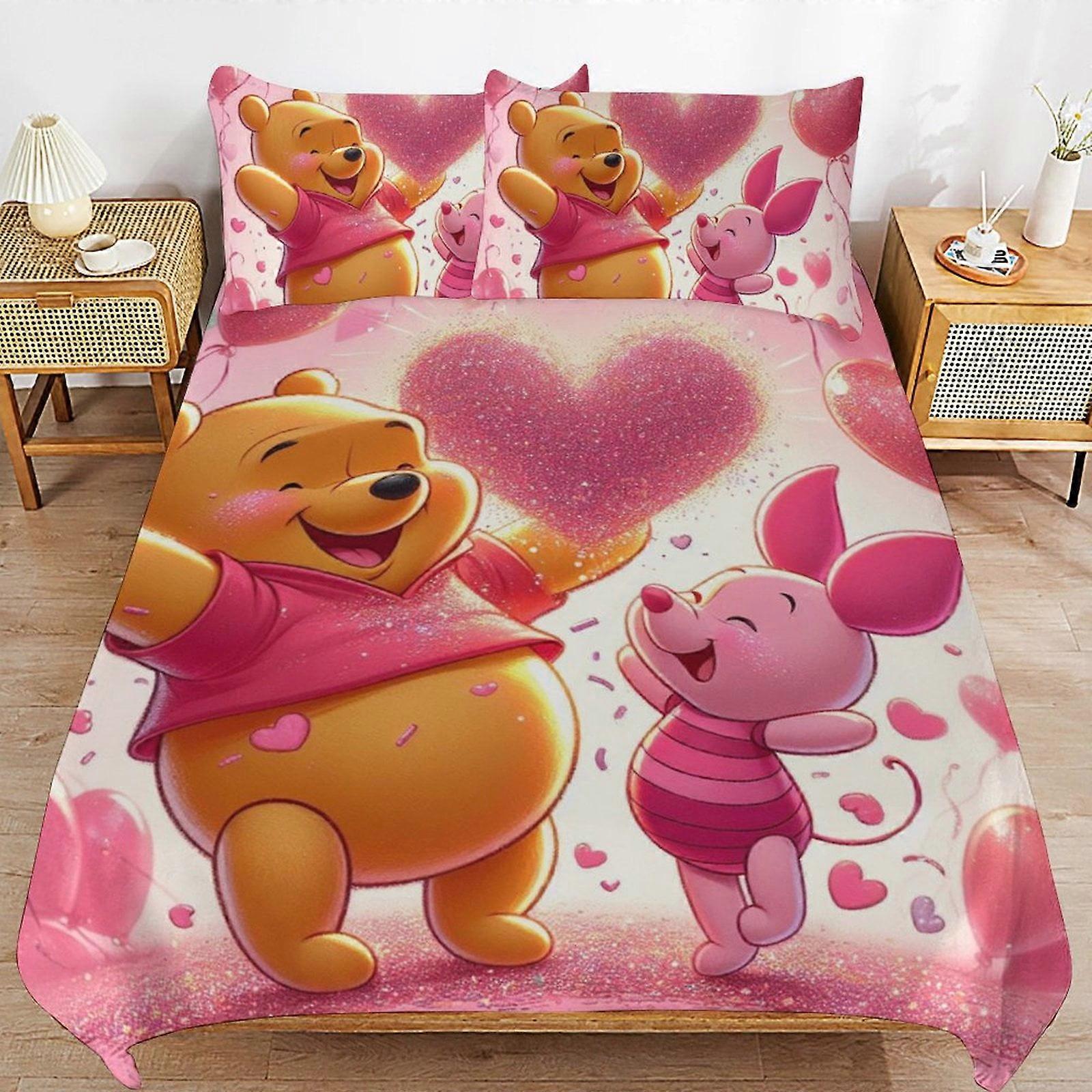 Beddengoed set MV229 Winnie The Pooh Bed Dekbedovertrek Microvezel Beddengoed Sets 3D-geprint lichtgewicht 3-delige dekbedsets, Brengt je warmte YF229