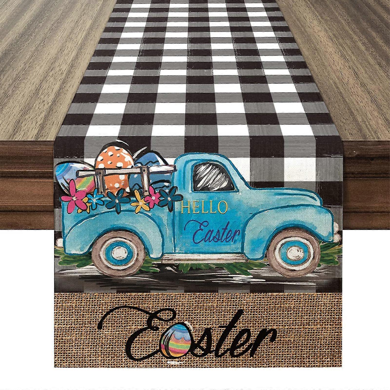 Easter Bunny Table Runner Rectangle Spring Rabbit Tablecloth For Kitchen Dining