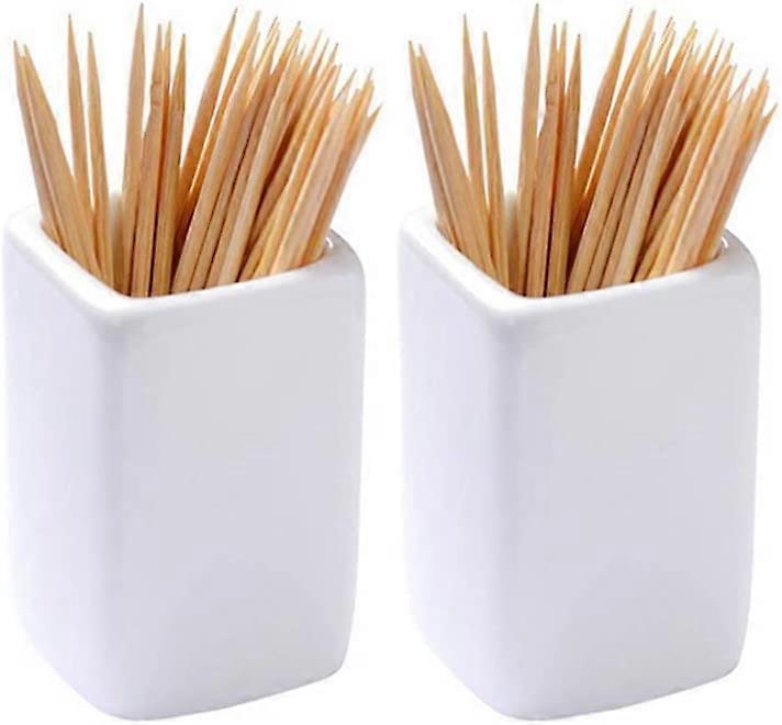 2pcs Simple Pure White Square Ceramic Toothpick Holder.