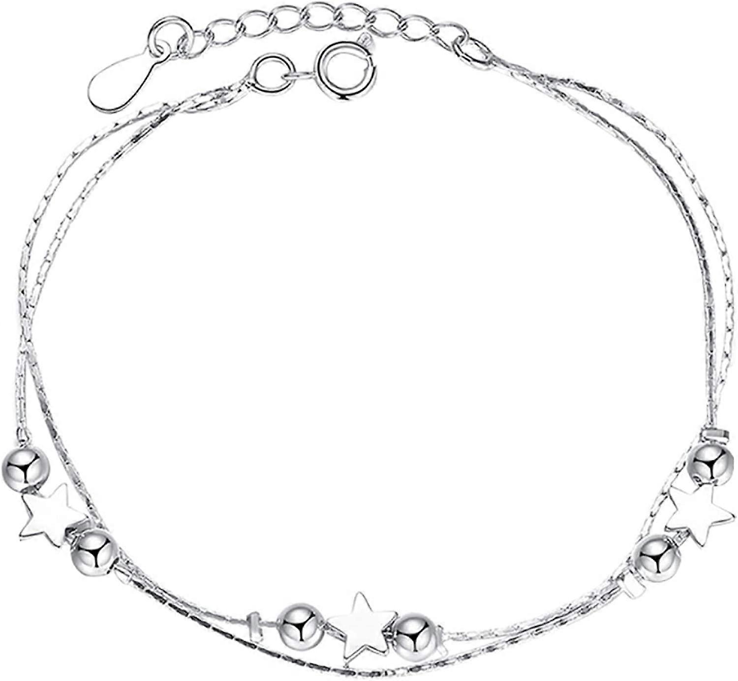 Silver Bracelets for Women,Fashion Women Heart Star Beads Charm Bracelet Bangle Hand Chain Jewelry Gifts