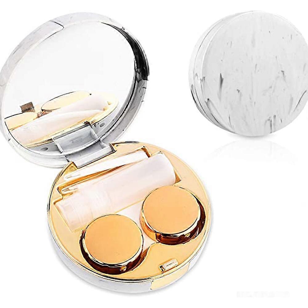 Contact Lens Travel Kit with Cleaner Washer, Portable Contact Box with Mirror Tweezers Remover Tool Solution Bottle for Daily Outdoor (Golden)