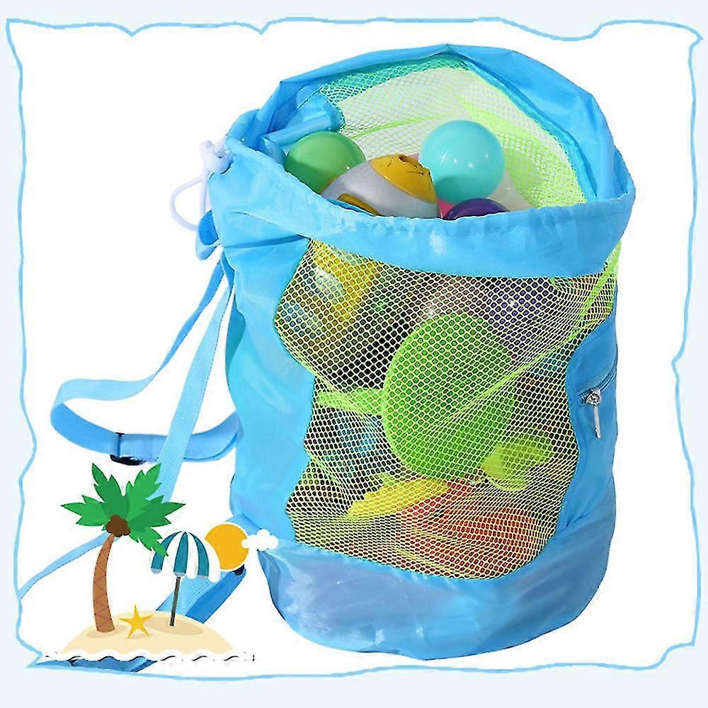 Stor mesh väska Barnkläder Leksaker Hopfällbar ryggsäck Strandleksaker Blue Shell Förvaringsväskor