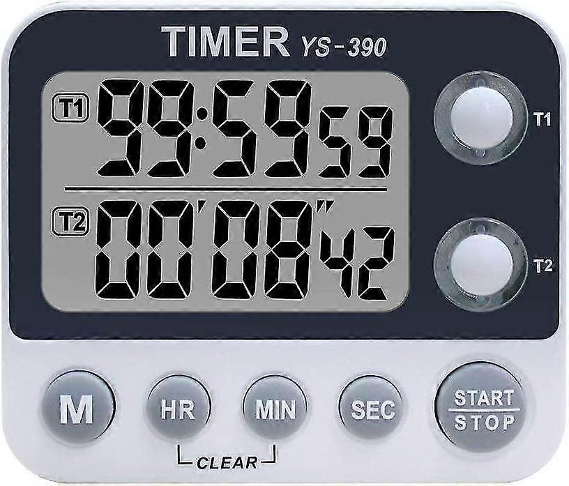 2 Channel Kitchen Timer, Adjustable Ringer Volume, Cooking Timer, Stopwatch, Large LCD Display, Magn