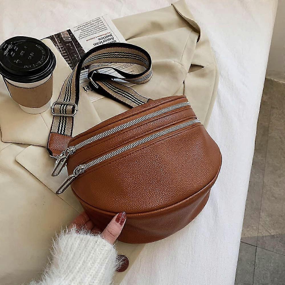 Wide Strap Leather Bags For Women With Removable Strap(brown