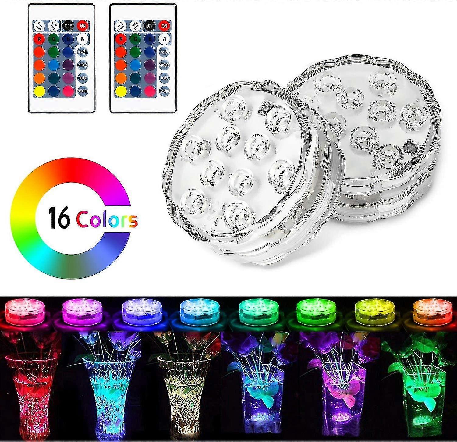 Led Dive Lights With Waterproof Remote Controlled Bathtub Lighting Battery Operated[set Of 2]