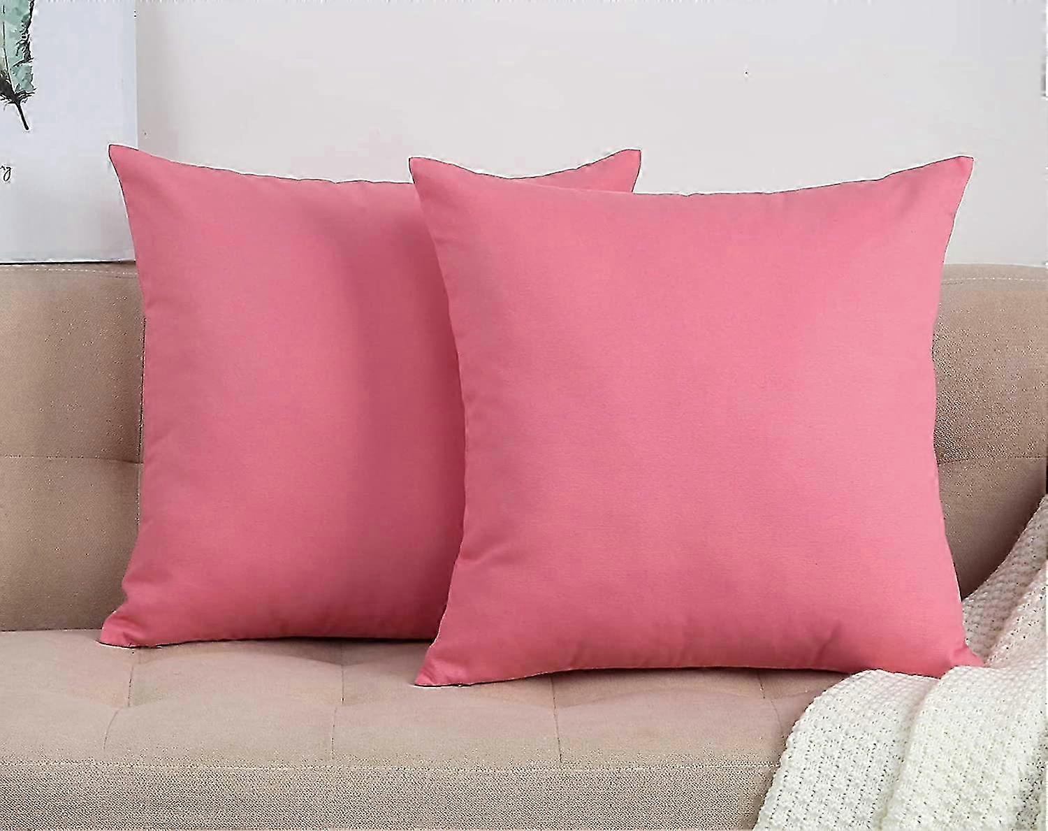 Set of 2 Handmade Decorative Solid 100% Cotton Canvas Throw Pillow Covers/Cushion Covers, 11 Colors Available - (18"x18" 2 Pieces, Pink)