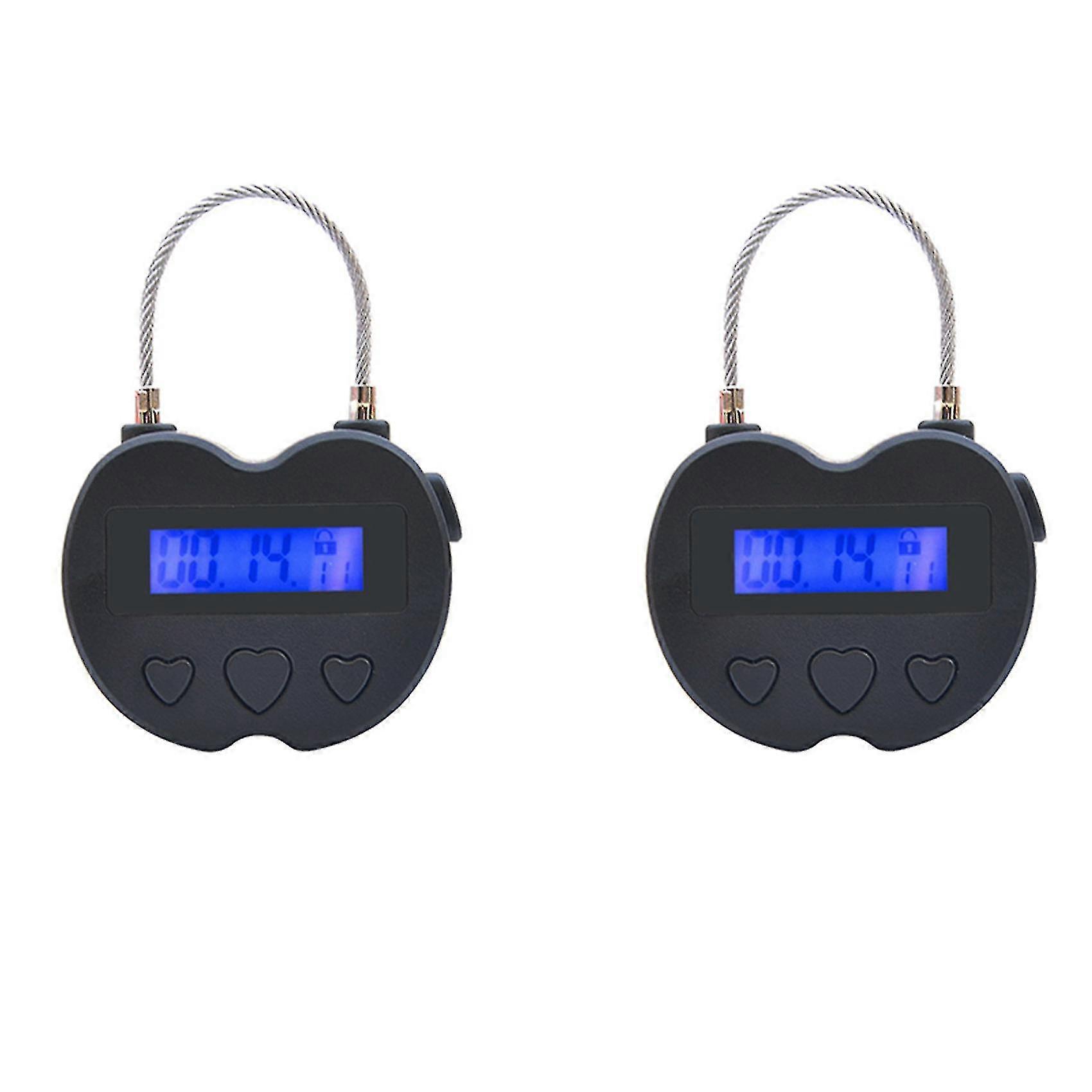 2x Smart Time Lock Lcd Display Time Lock Usb Rechargeable Temporary Timer Padlock Travel Electronic