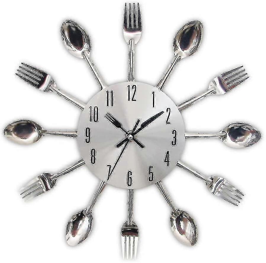 Mirror Effect Kitchen Clock With Spoon Fork Removable 3d Sticker For H