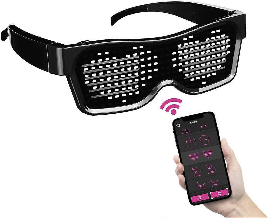 Smart Glasses Customizable LED Light Up Glasses with Bluetooth for Parties,Festivals,Flashing Display DIY Function,Control by APP(White Light)