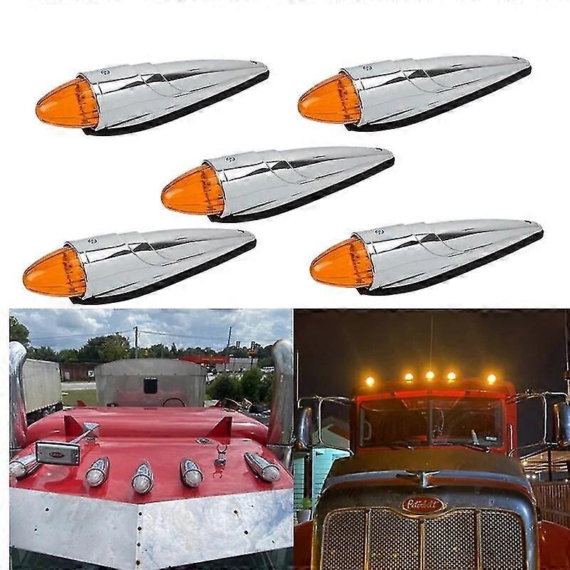 5x 17LED العنبر كروم الكابينة ماركر تخليص السقف أعلى الشاحنات الثقيلة الخفيفة لكينورث لبيتربيلت للشحن لماك