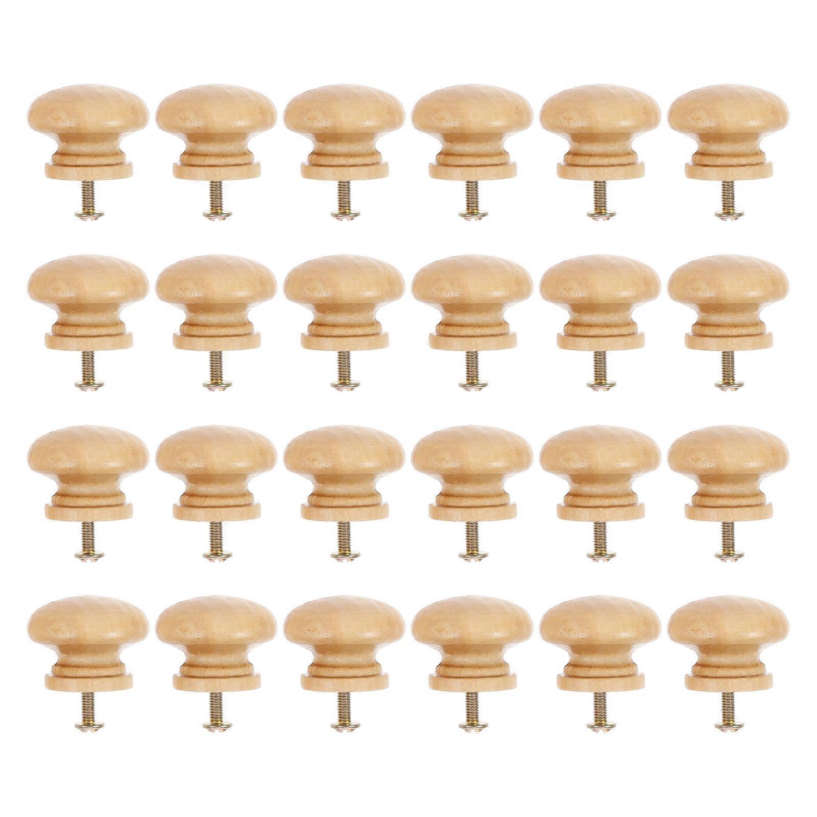 24pcs Round Shape Knobs Natural Wooden Cabinet Knobs Door Hardwares Pulls
