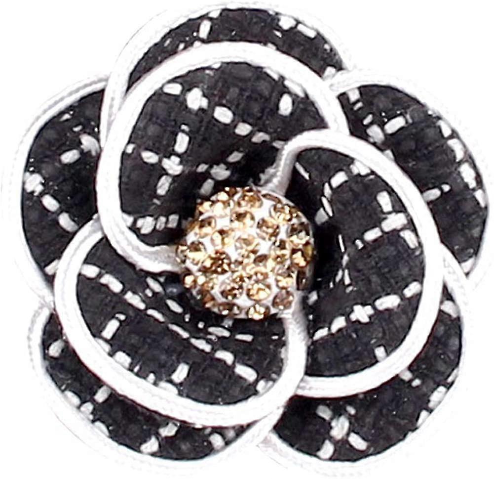 Rhinestone Crystal Handmade Camellia Brooch Pin Camellia Flower Fabric Floral Brooch For Women And Men-black