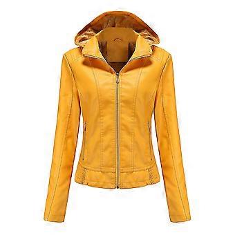 Naiwang dames solid fleece slim fit capuchon afneembare leren jas