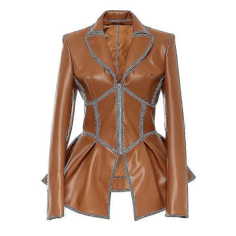 Veste en similicuir à manches longues zippée à la mode pour femmes1