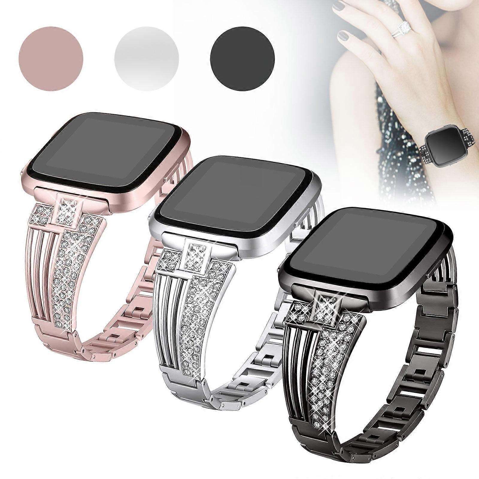 Ser compatible con Fitbit Versa, Fitbit Versa Lite Correa de repuesto, Acero inoxidable con pedrería