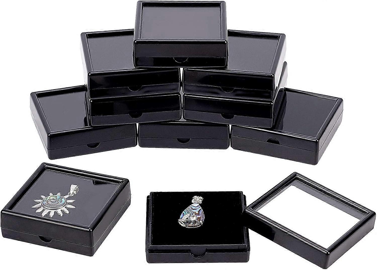 10PCS Black Gemstone Display Box Square Acrylic Jewelry Box Container 2.4x2.4x0.8inch with Clear Top Lids and Sponge Inside for Mother's Day Festival