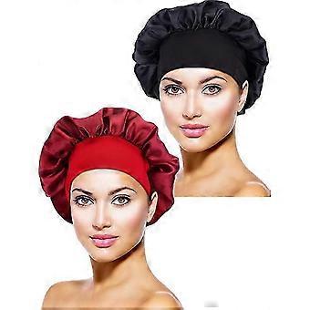 2 Stück Satin Bonnet Nacht Schlaf Hut Schwarz Wein Rot
