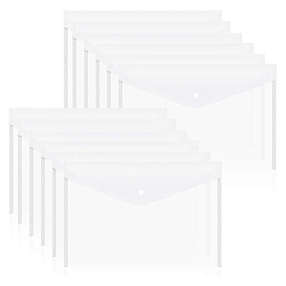 12Pcs Plastic Document Envelopes with Snap Closure for A4 Size Documents, Polyethylene Folders for