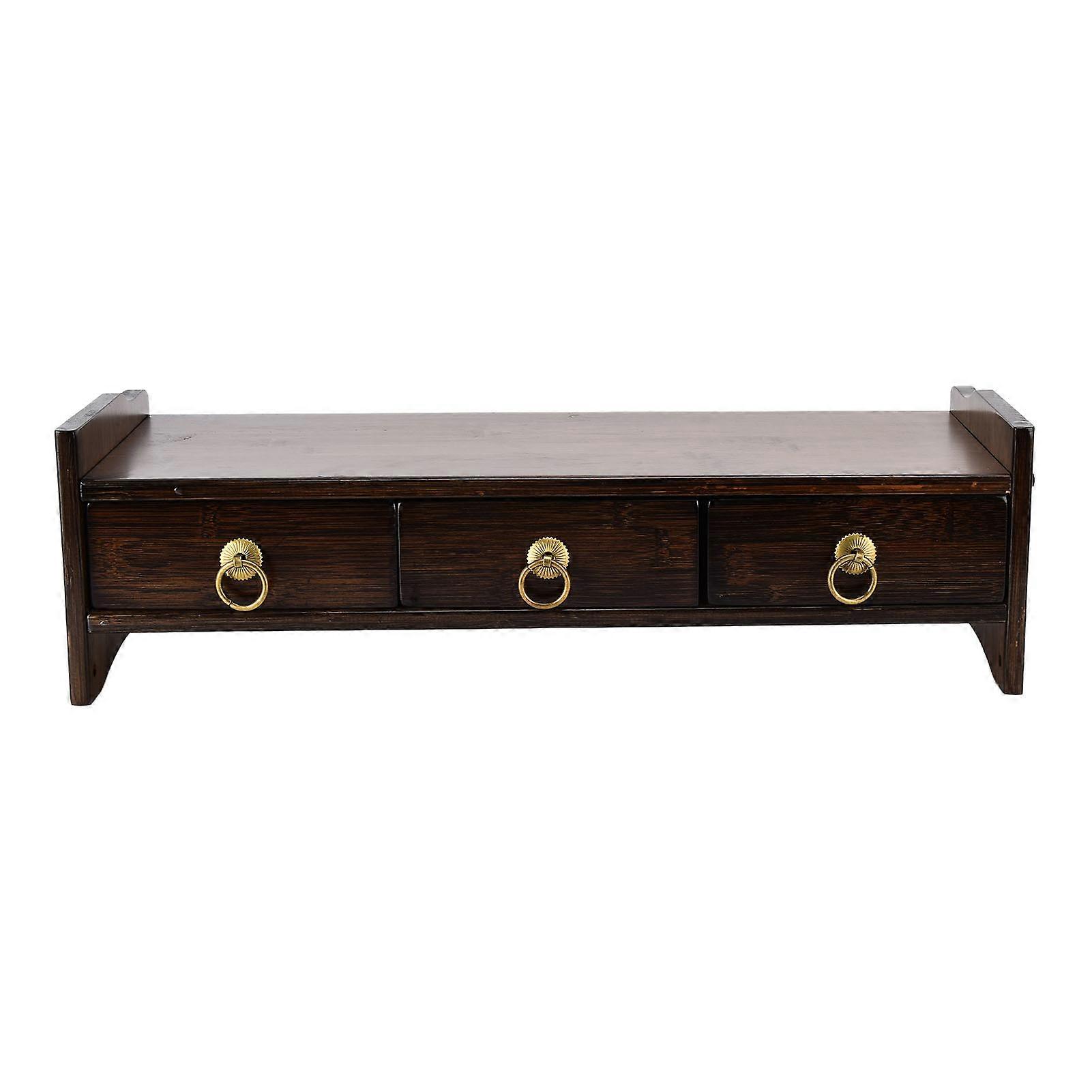 Monitor Stand Bamboo Heightened Non Absorbent Computer Riser with Backplane 3 Drawers for Home Office StudyWalnut Color