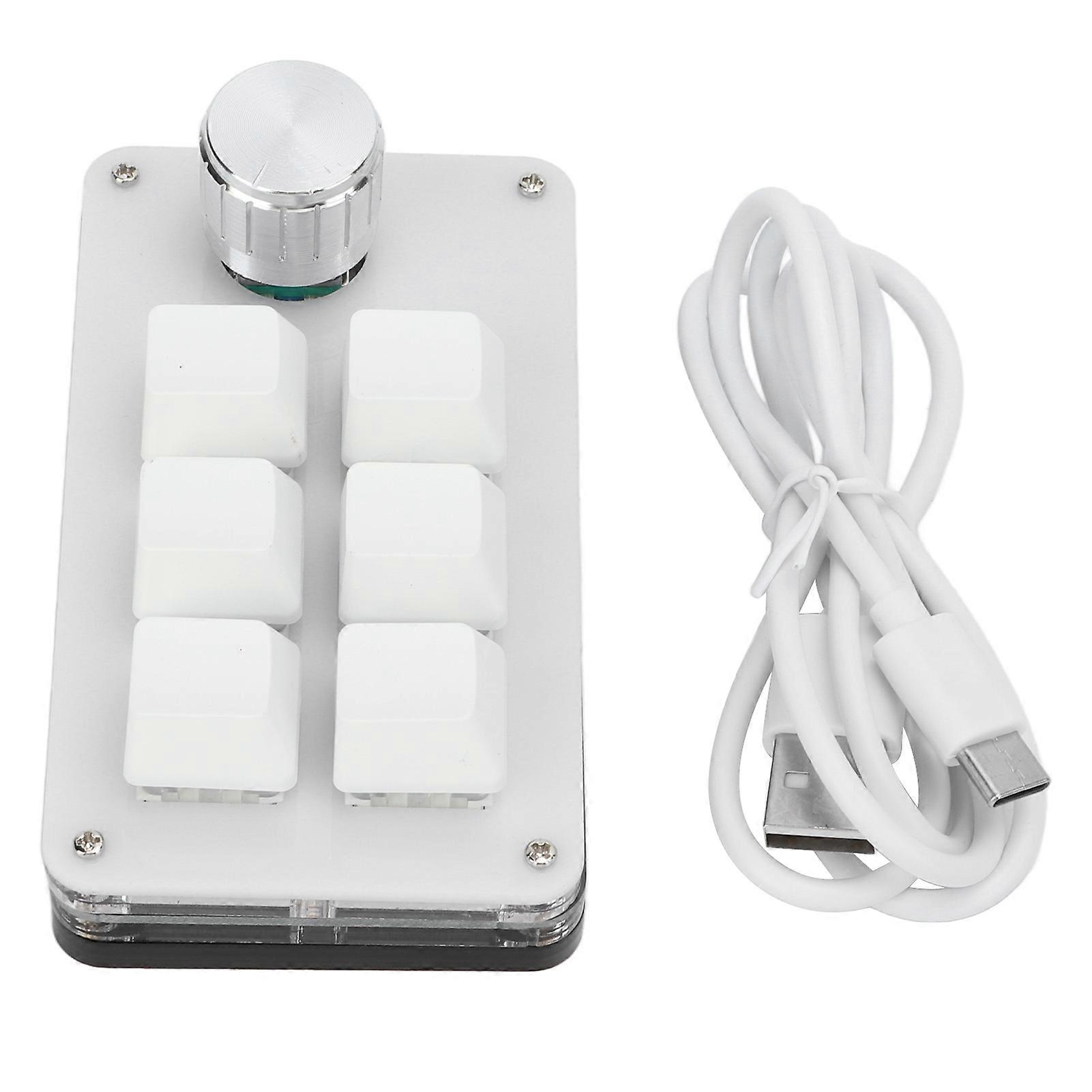 One-Handed Mechanical Keyboard, 6-Key Mini Gaming Keyboard, Programmable Shortcuts with Button, Black and White