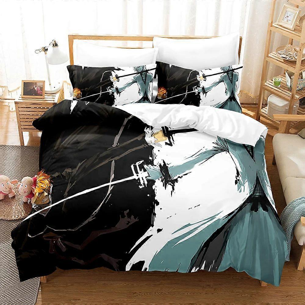 v1860 Lakan Anime Bleach Kurosaki Ichigo Sängkläder Set Pojkar Flickor Twin Queen Size Påslakan Örngott Säng Barn Vuxen 3-delat sängkläder (1 Duve