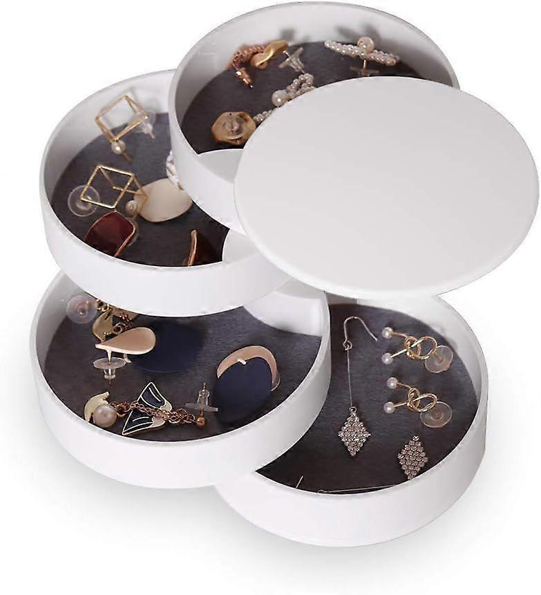 منظم علب المجوهرات ، نسائي ، تخزين مجوهرات قابلة للتدوير من 4 مستويات للخواتم ، الأقراط ، القلائد ، هدية عيد ميلاد ، بنات / نساء ، شكل دائري ، ABS