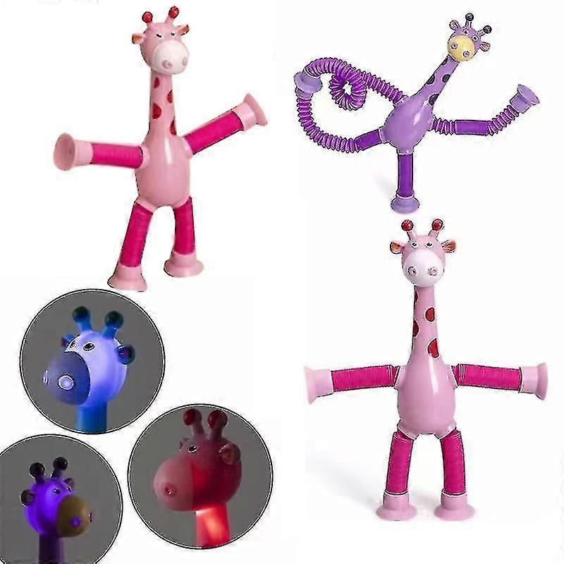 Giraf Sucker Toy Color Fleksibel teleskopisk plastrør Dekompression Legetøj-lysende legetøj med LED-lys