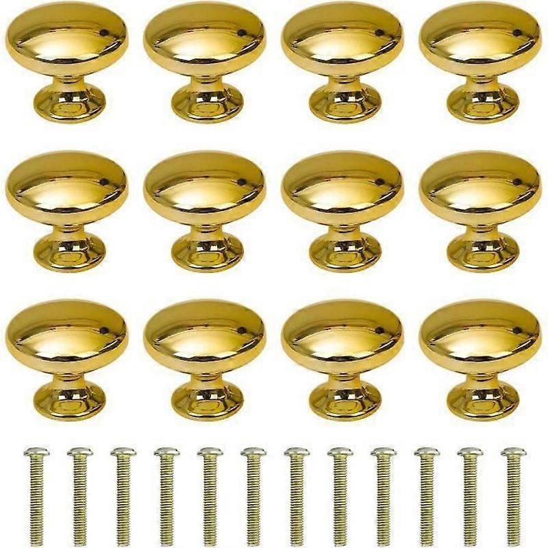 Round Door Knobs Drawer Knobs 30mm Drawer Pulls Handles with Screws for Cabinet Desk Bookcase Table 12 Pcs - Gold