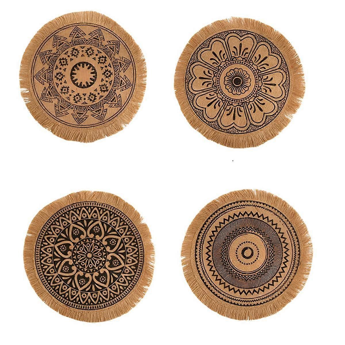 4pcs Bohemian Style Round Heat-Insulating and Scalding-Proof Dining Mat with Diameter of 38cm Anti-