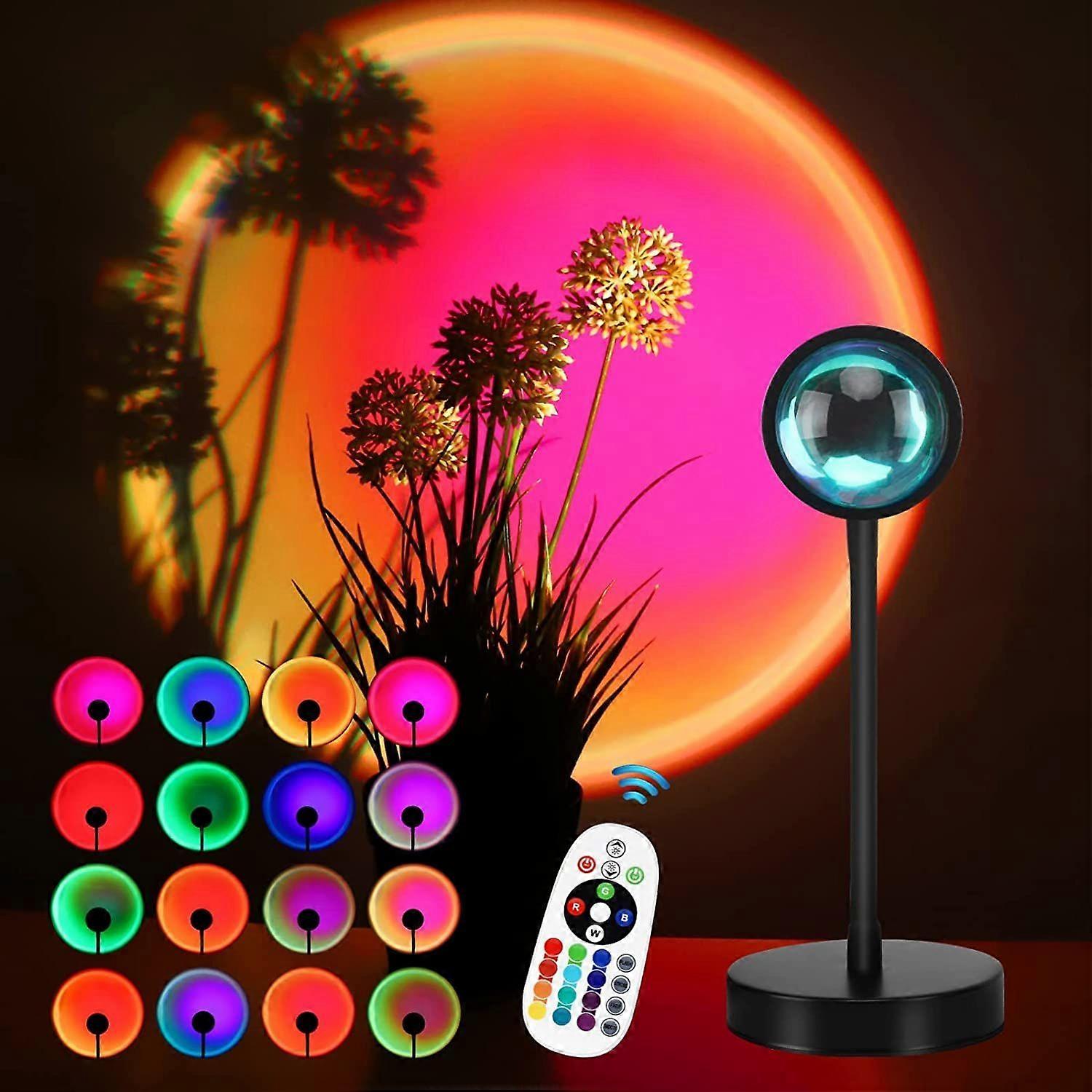 Sunset Lamp Projection, 16 Colors Sunset Lamp Multiple Colors with Remote Control, 360 Degree Rotation LED Sunset Projection Lamp Night Light with Fad
